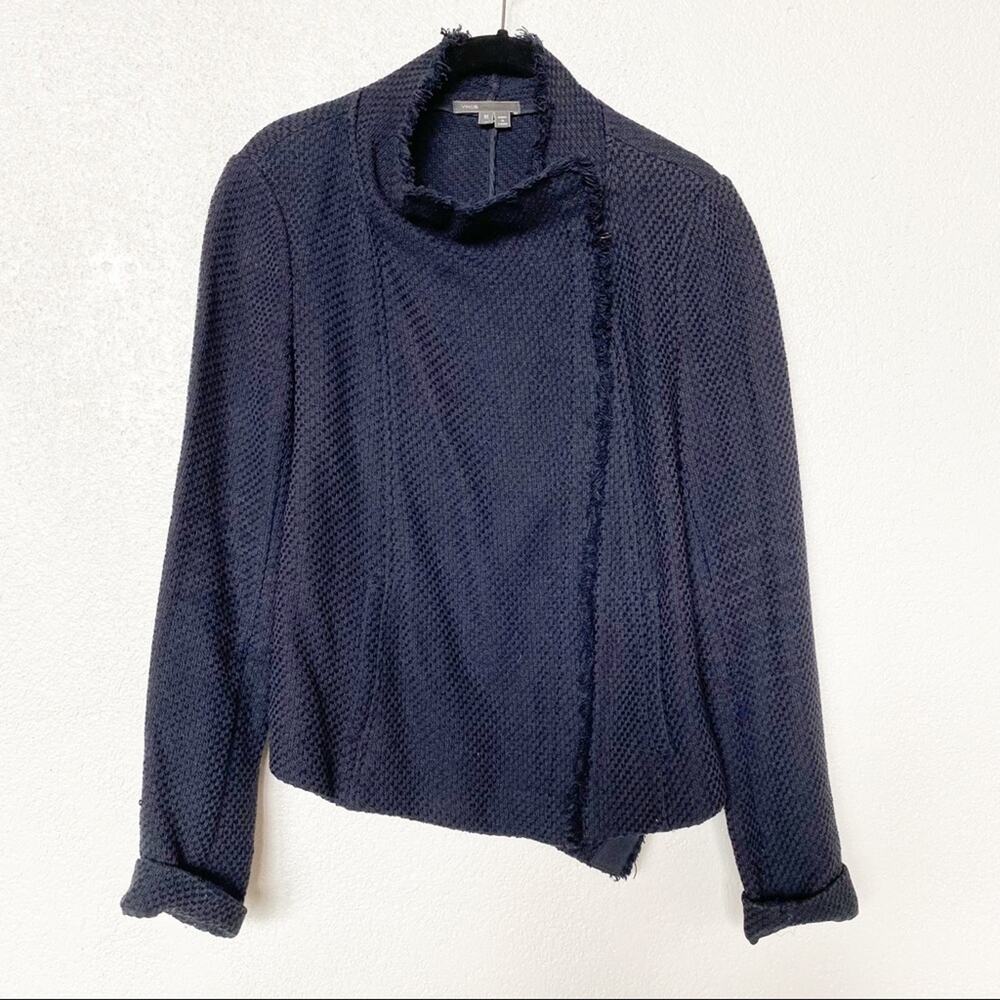 Vince Frayed Edge Scuba Moto Jacket Navy Size Medium